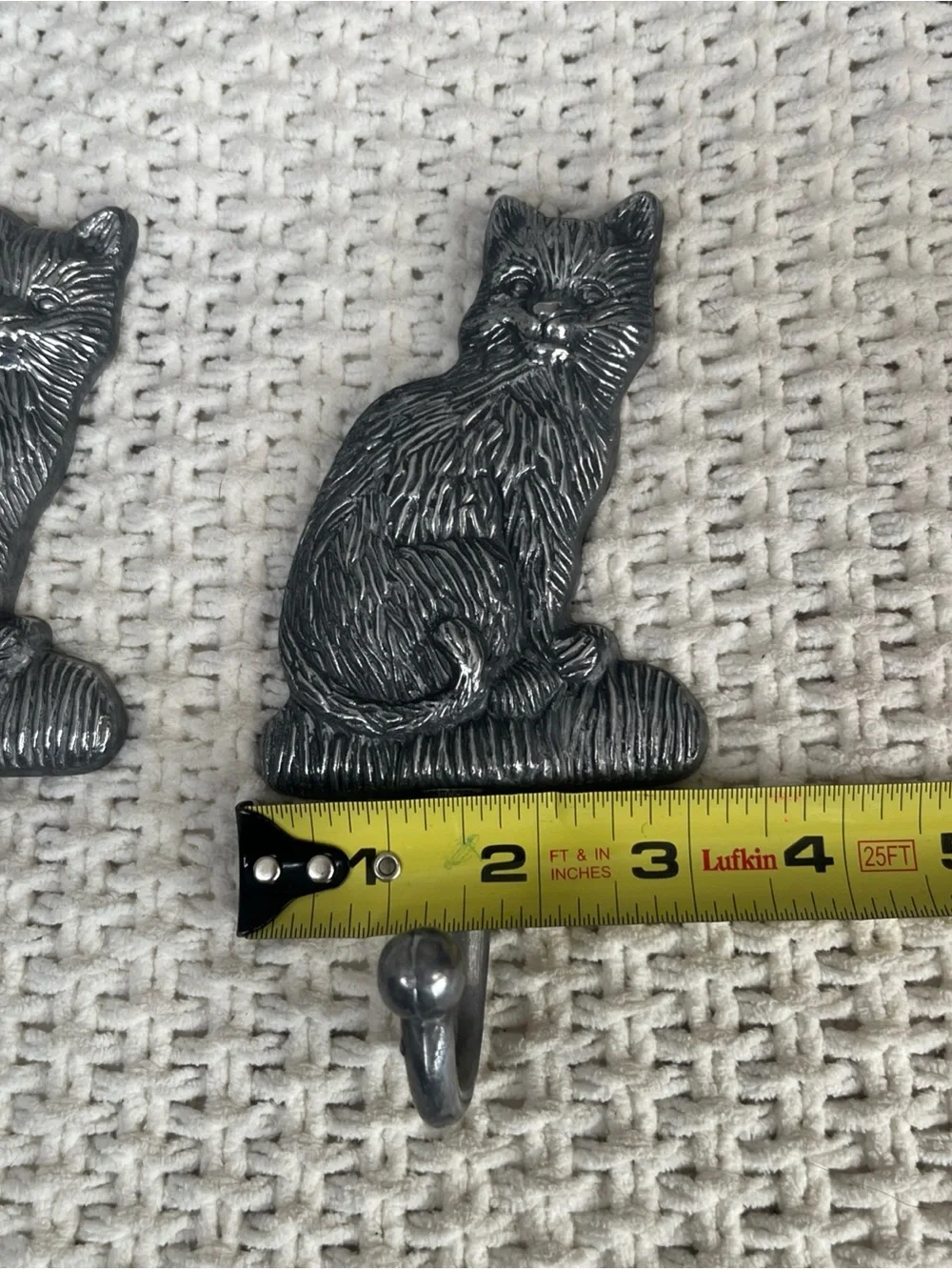 2 Cat Wall Hook Pair Metal Construction Cottage Core Textured Cat Lover